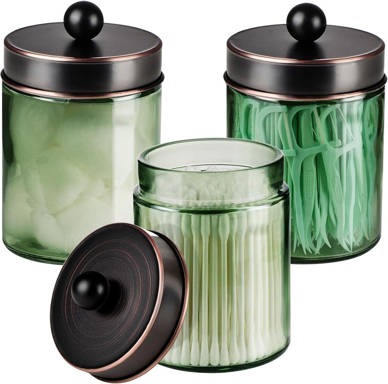 Komashr 3 Pack Apothecary Jar Canisters Bathroom Vanity Organizer - Qtip Holder Storage Organizer Set Countertop Canister with Stainless Steel Lids &Cute Stickers for Qtips,Cotton Swabs,Makeup Sponges,Floss - Image 1
